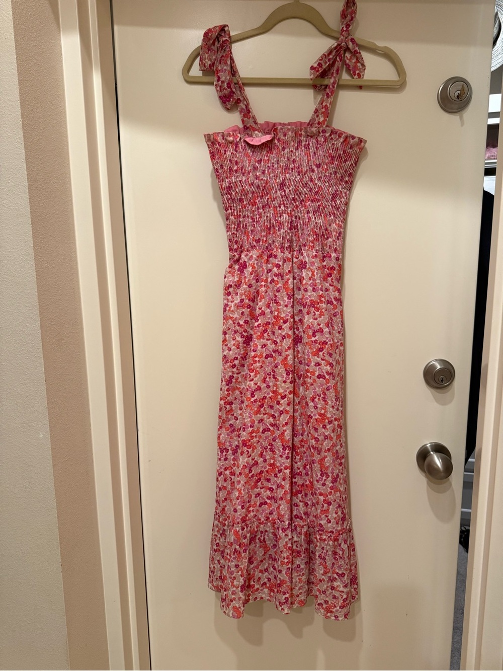 Peixoto Pink Floral Tie-Shoulder Smocked Sundress